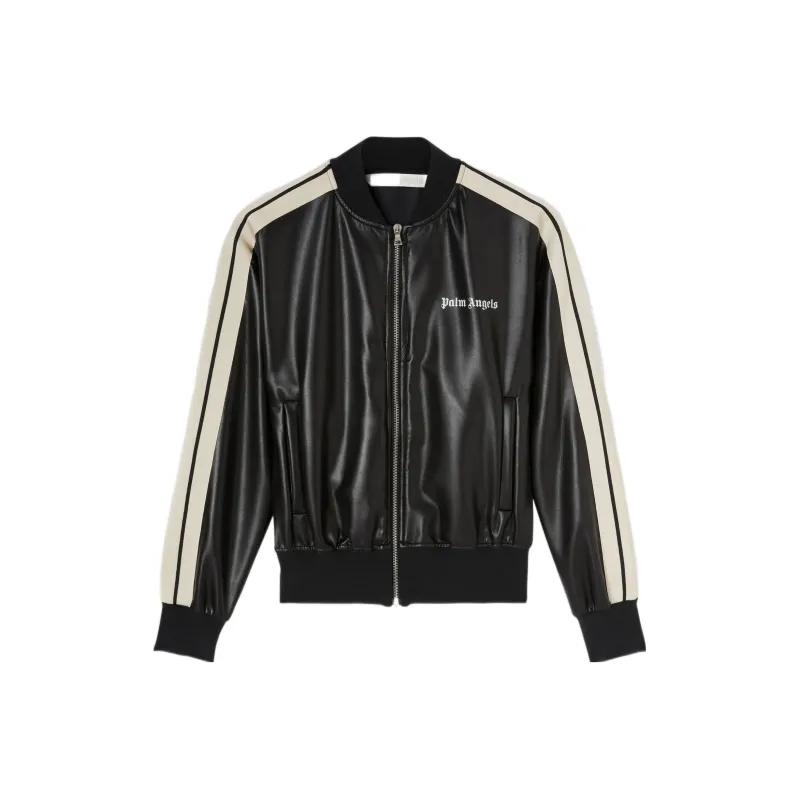 PALM ANGELS Women'ss Faux Leather Track Jacket Black/Off White-0