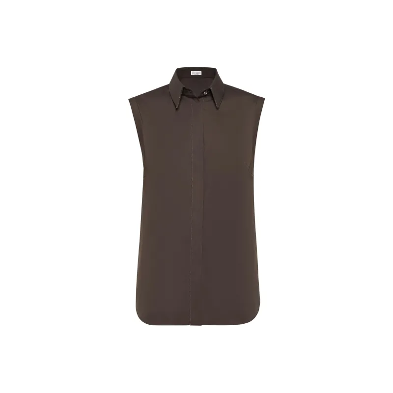 Brunello Cucinelli Sleeveless Curved Hem Shirt-0