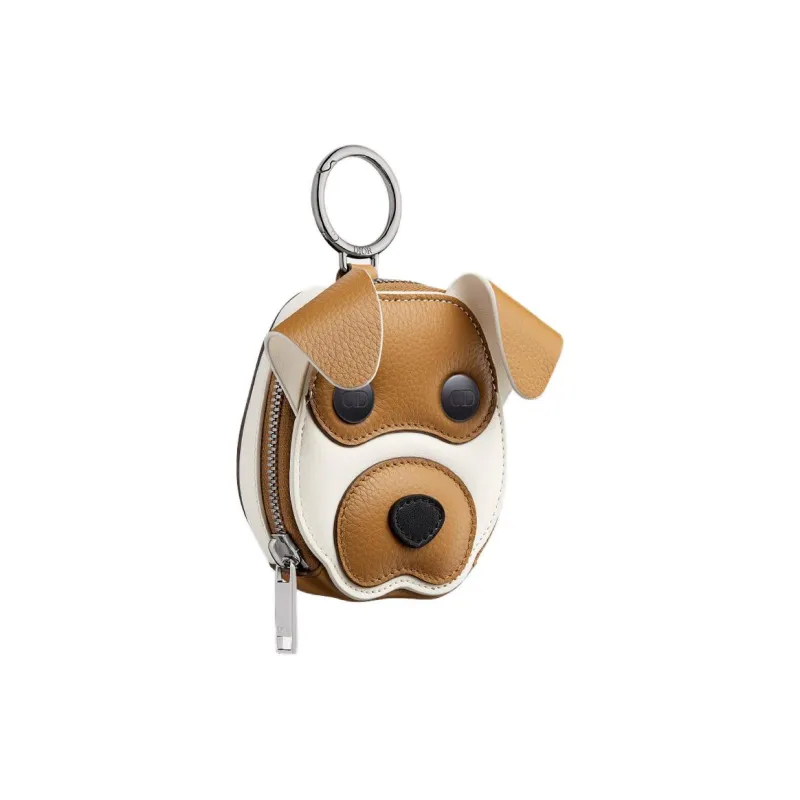 DIOR Cow Leather Coin Purse Mini Men's White & Brown-1