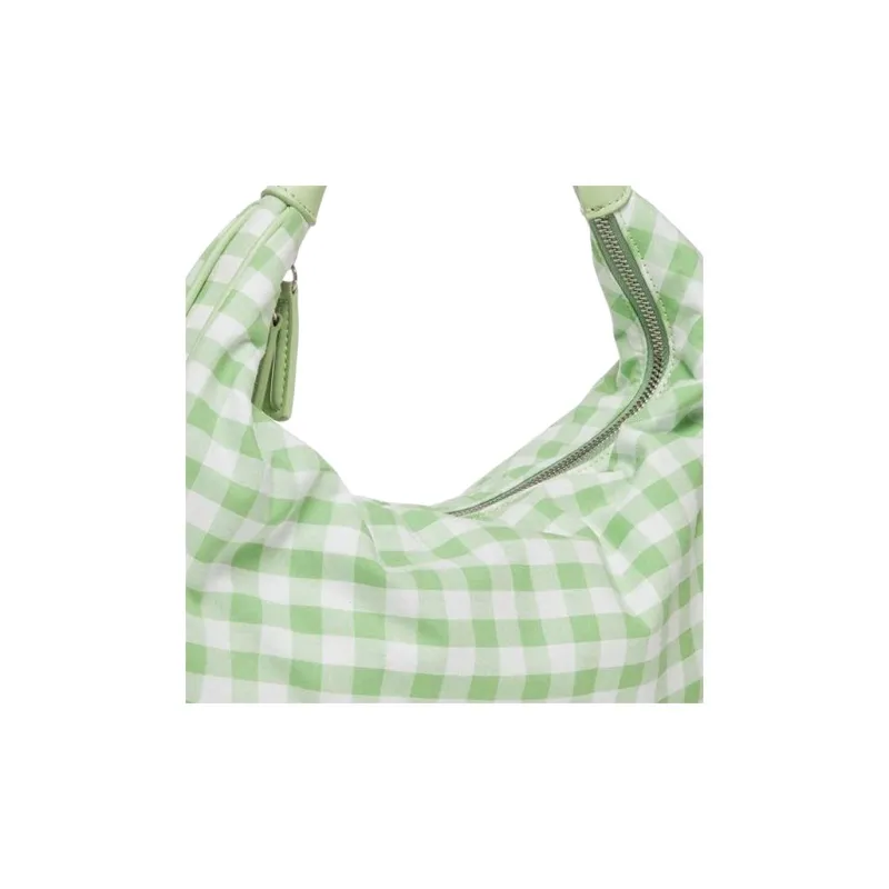 Staud Cow Leather Shoulder Bag Women's Green White Plaid-4