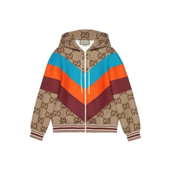 GUCCI Jumbo Gg Canvas Zip Jacket 'Beige/Ebony'