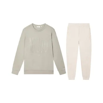 FILA Casual Sportswear Men Clothing Sets Dark Taupe Top+Light Khaki Heather Gray Pants