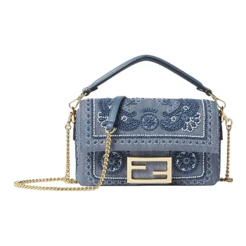 FENDI Baguette Polyester One Shoulder Handbag Mini Unisex Blue