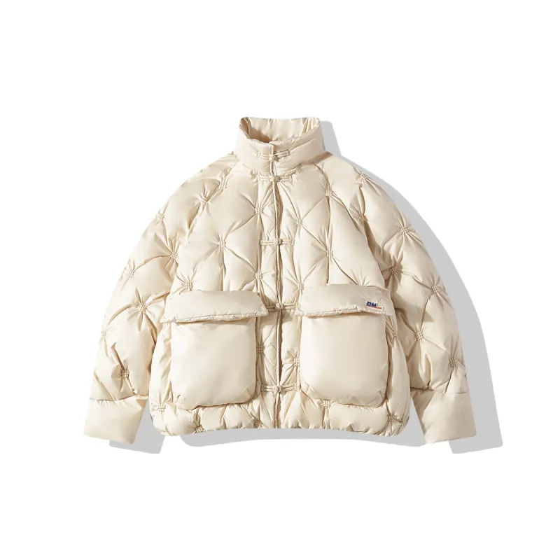 EPTISON WOMAN Shape Solid Color Stand Collar Loose Fit Thickened Cropped Down Jacket Women's-0