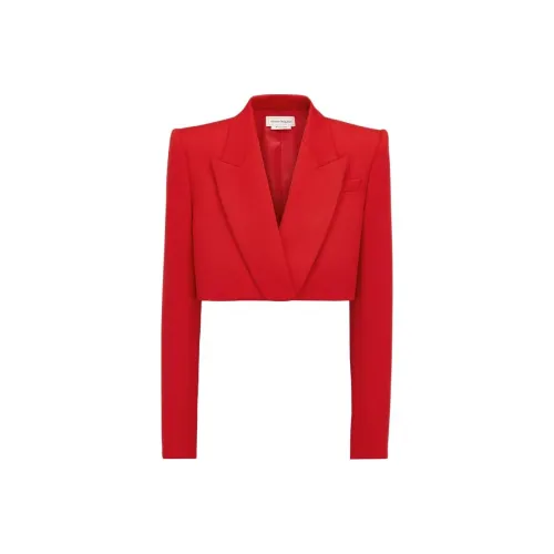 Alexander McQueen Cropped Tuxedo Jacket In Lust Red Jackets Coats Women's Red