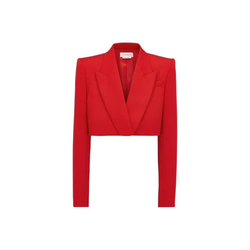 Alexander McQueen Cropped Tuxedo Jacket In Lust Red Jackets Coats Women's Red-0