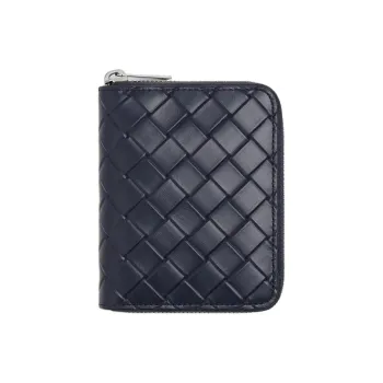 Bottega Veneta Intrecciato Cow Leather Wallet Men's Dark Blue