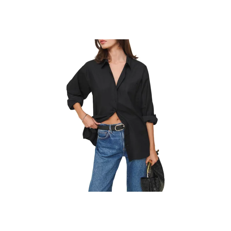REFORMATION Eli Oversized Shirt Shirt Women's Black-0