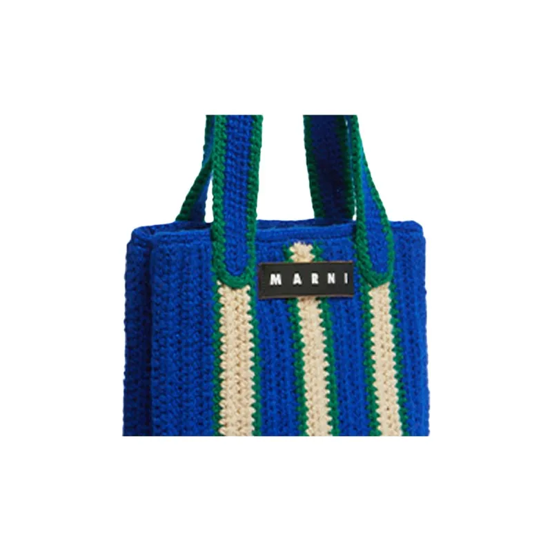MARNI Cotton Woven Tote Bag Shopping Bag Handbag Women's Night Blue-4