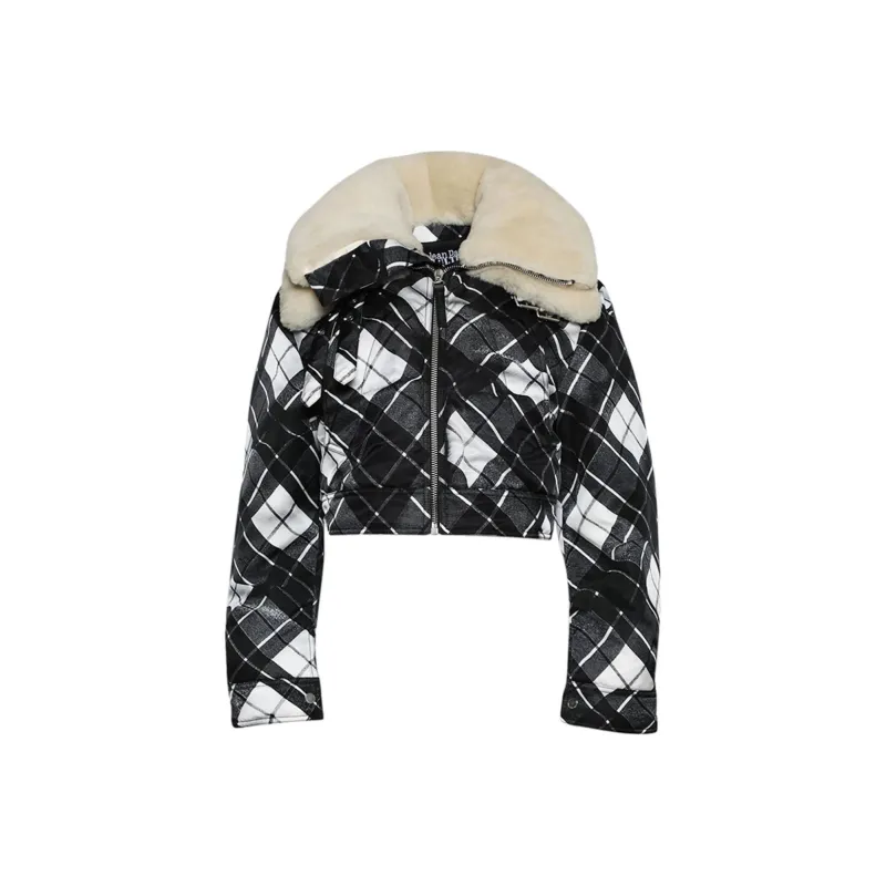 Jean Paul Gaultier Distorted Tartan Aviator Coat 'Black/Grey/White/Dark Brown'-0