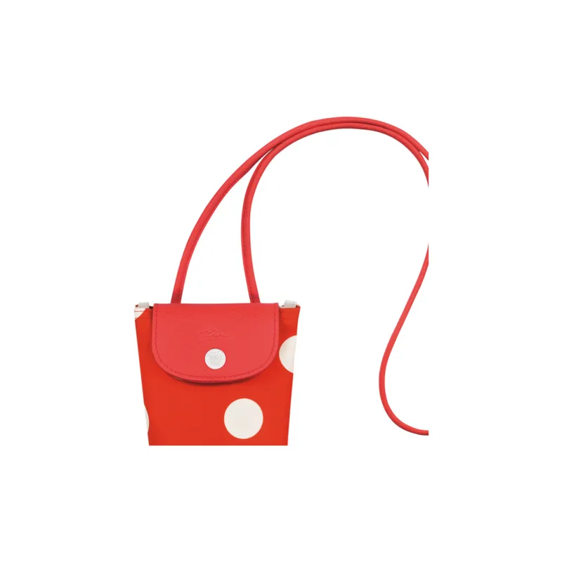 LONGCHAMP Le Pliage Collection Leather Trim One Shoulder Crossbody Cell Phone Pouch Women's Red-4