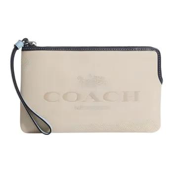 COACH Jacquard Fabric With Leather Coin Purse Wrist Bag Small Size Women's White