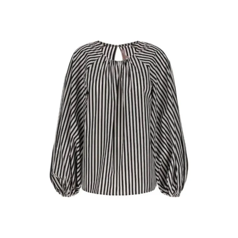 CarolinaHerrera Puff sleeve Striped Cotton Blouse-0