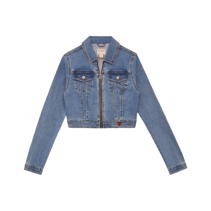 GUESS Sexy Crop Denim Jacket Jackets Coats Women's Blue-0