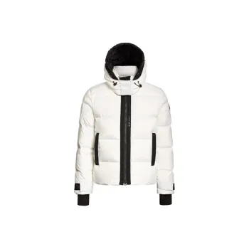 Moose Knuckles Colorblock Hooded Loose Fit Down Jacket Women's Milk White