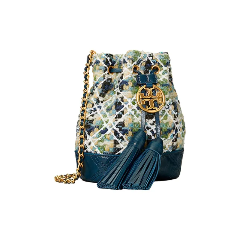 TORY BURCH Fleming Fabric Bucket Bag, Shoulder Bag, Crossbody Bag Mini Women's Sea Blue Green-1