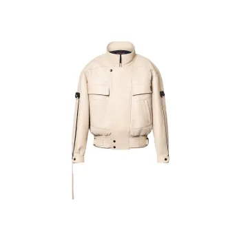LOUIS VUITTON Zipper Accent Grained Leather Biker Jacket