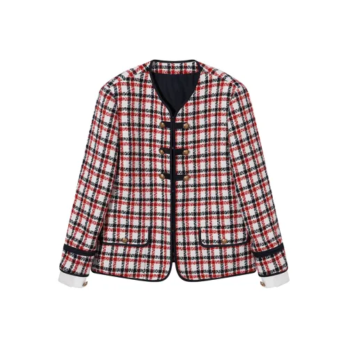Ouyang Jackets Coats Women's White Base Red Blue Plaid