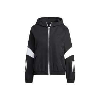 adidas Women'ss Logo Embroidered Striped Woven Jacket Black