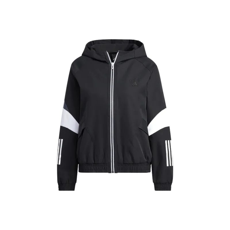 adidas Women'ss Logo Embroidered Striped Woven Jacket Black-0
