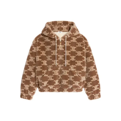 CELINE Hooded Jacket In Triomphe Wool And Fur