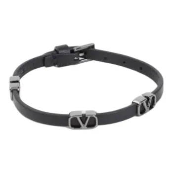 Valentino Calfskin, Metal Bracelets Men's Black