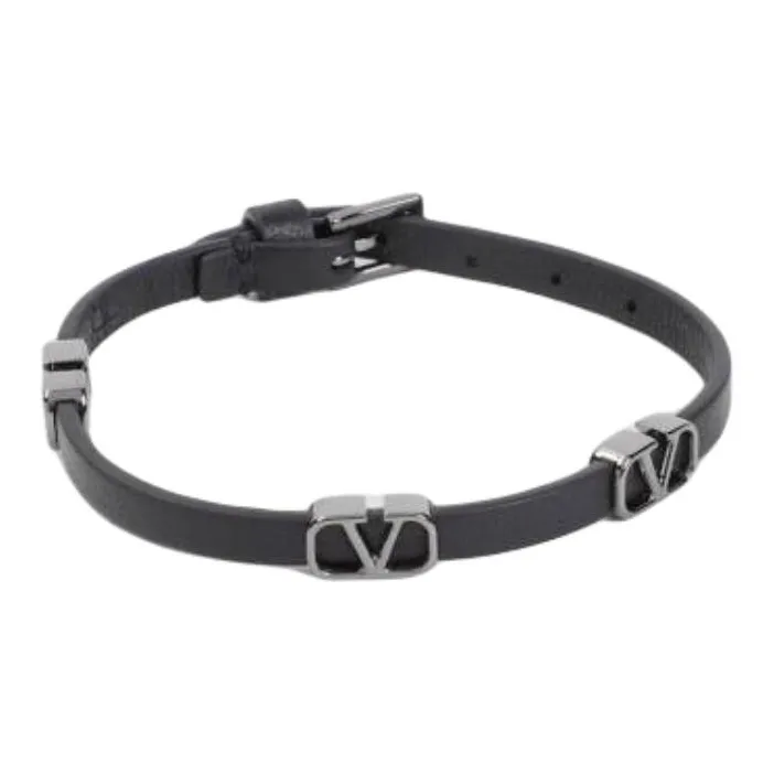 Valentino Calfskin, Metal Bracelets Men's Black-0