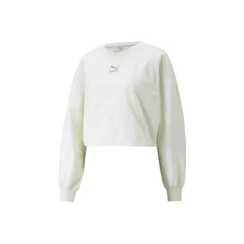 PUMA Classics Quilting Applique Cropped Crew Fleece Sweatshirt Women's White