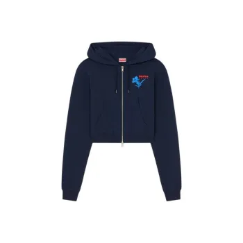 KENZO Drawn Flowers' Embroidered Sweatshirt Jackets Coats Women's Dark Blue