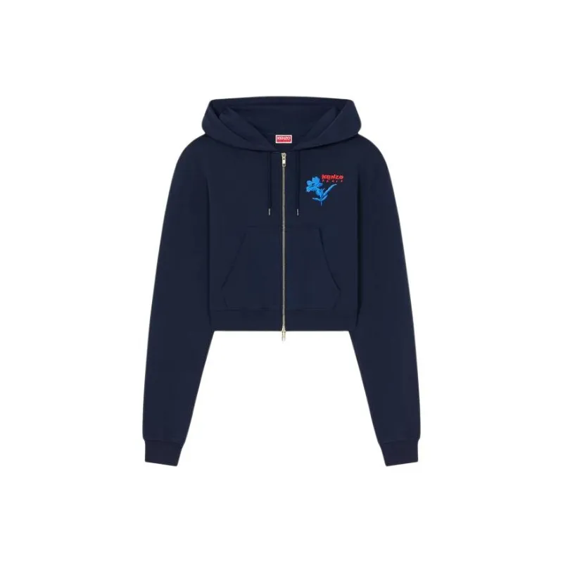 KENZO Drawn Flowers' Embroidered Sweatshirt Jackets Coats Women's Dark Blue-0