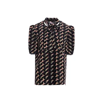 BESIONIA Animal Print Single Breasted Short Sleeved T Shirt Women's Black Pattern