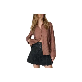NASTY GAL Stripe Slim Fit Wide Cuff Shirt Shirt Women's Brown