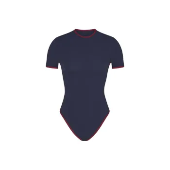 SKIMS FITS EVERYBODY CONTRAST TRIM T SHIRT BODYSUIT Jumpsuit Women's NAVY/Marine Blue