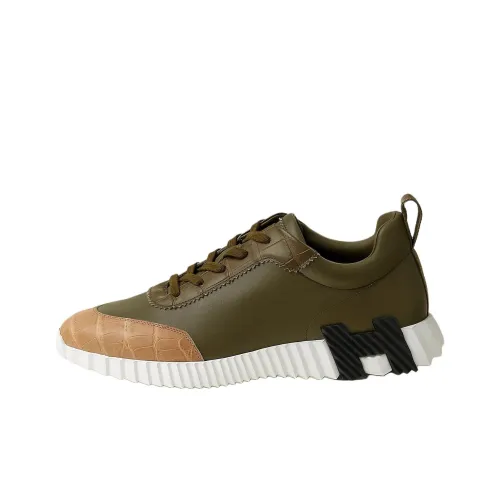 HERMES Bouncing Low Top Casual Shoes 4cm Men's Green