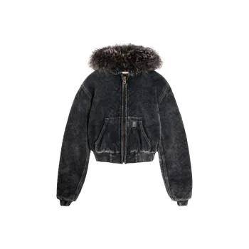 Alexander Wang Velour Workwear Shearling Trim Hood Hoodie Washed Slate
