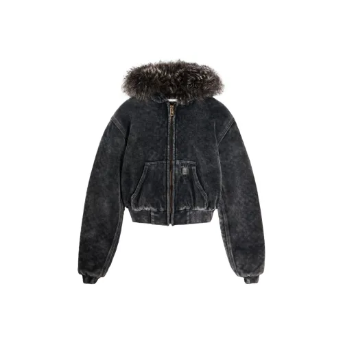 Puffy Wang Velour Workwear Shearling Trim Hood Hoodie Washed Slate