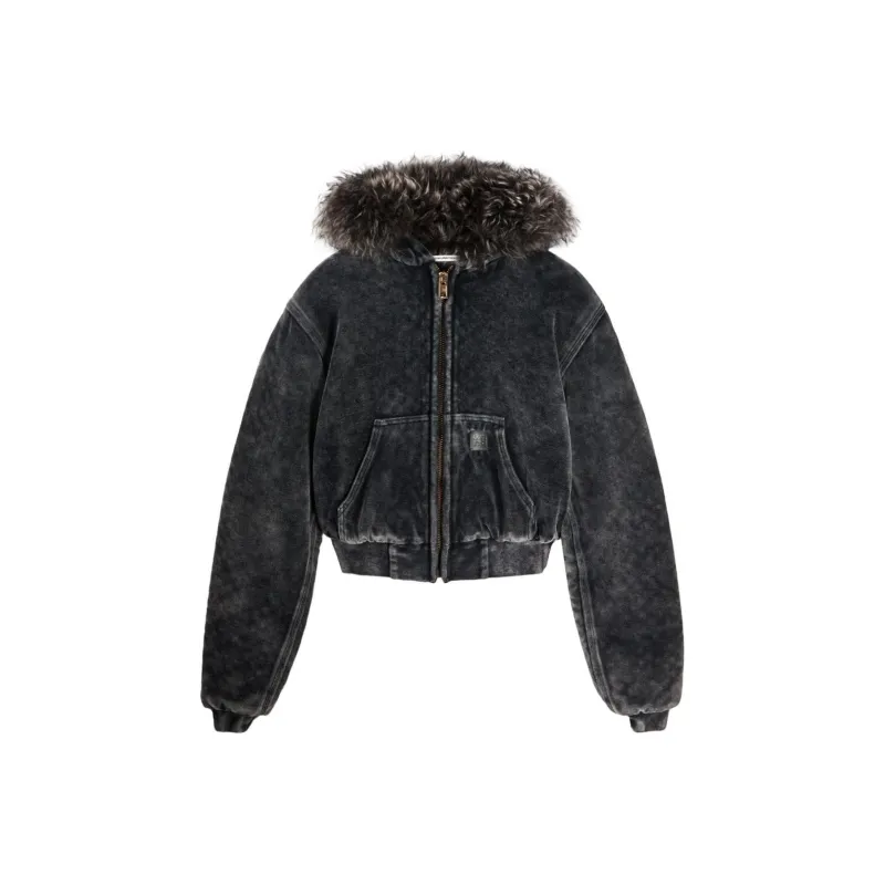 T By Alexander Wang Velour Workwear Shearling Trim Hood Hoodie Washed Slate-0