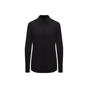 GUCCI Embroidered Logo Long Sleeve Blouse Black