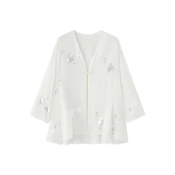 ZHOUMIAO Chiffon Shirts Women's Gardenia White