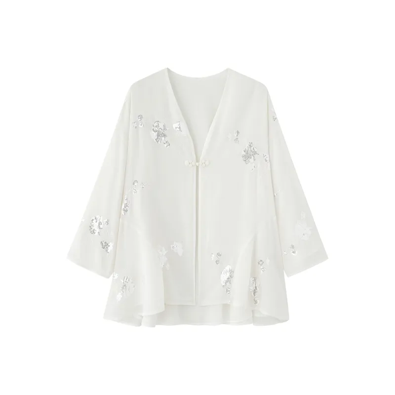 ZHOUMIAO Chiffon Shirts Women's Gardenia White-0