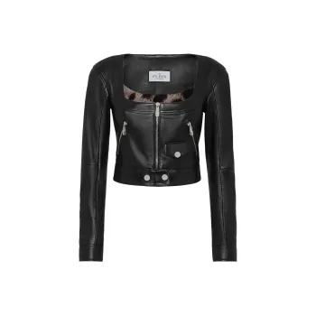PHILIPP PLEIN Vintage Leather Cropped Jacket Jackets & Coats Women's Black