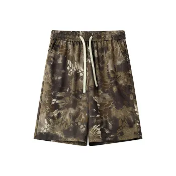 Columtomy Casual Shorts Unisex Coffee Snakeskin Print