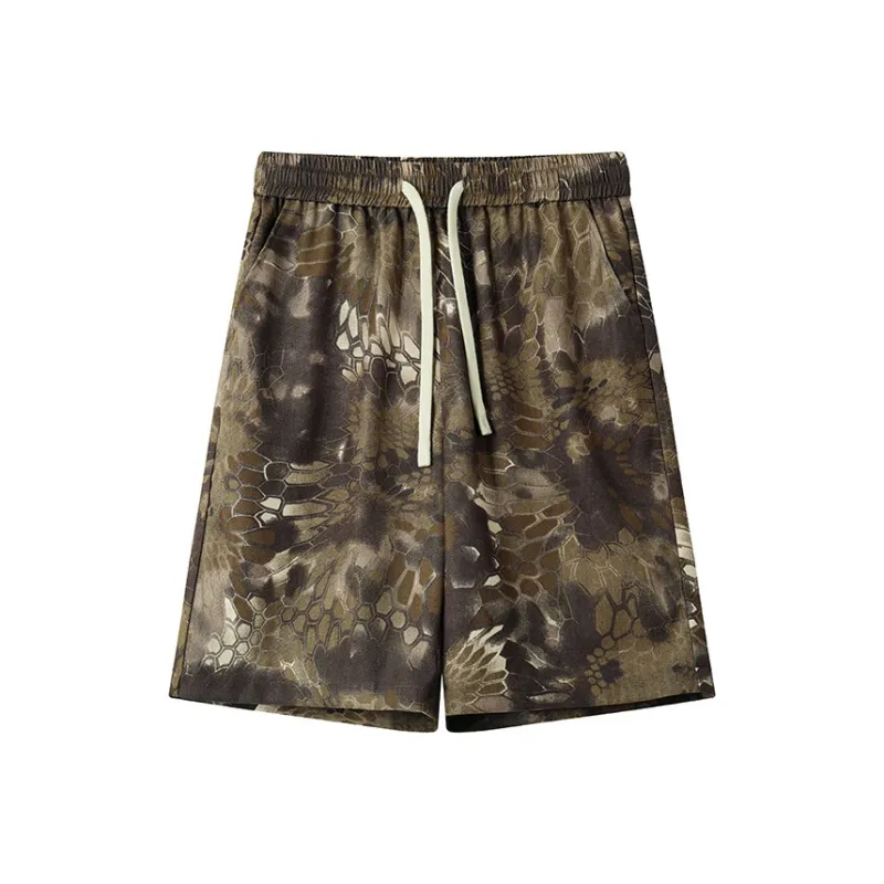 Columtomy Casual Shorts Unisex Coffee Snakeskin Print-0
