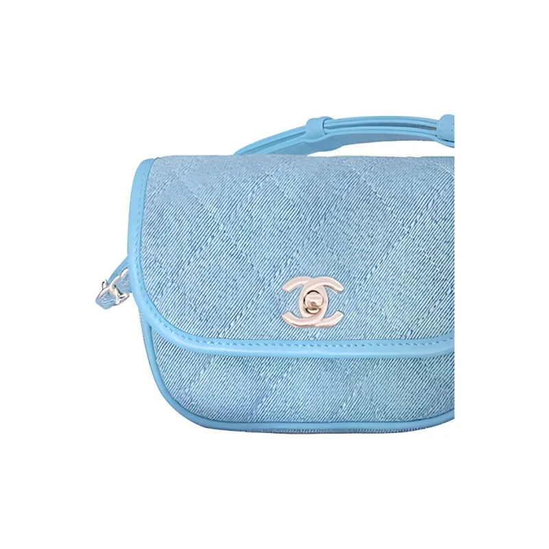 CHANEL Denim Saddle Bag, Messenger Bag, Shoulder Bag, Crossbody Bag Women's Sky Blue Baby Blue-2