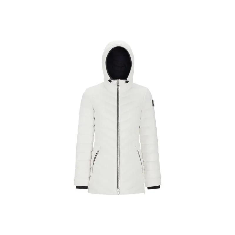 Moose Knuckles FW22 Solid Color Hooded Thickened Mid Length Down Jacket Women's White-0