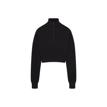 SKIMS FW24 COTTON FLEECE CROPPED HALF ZIP PULLOVER Sweatshirt Women's ONYX/Onyx