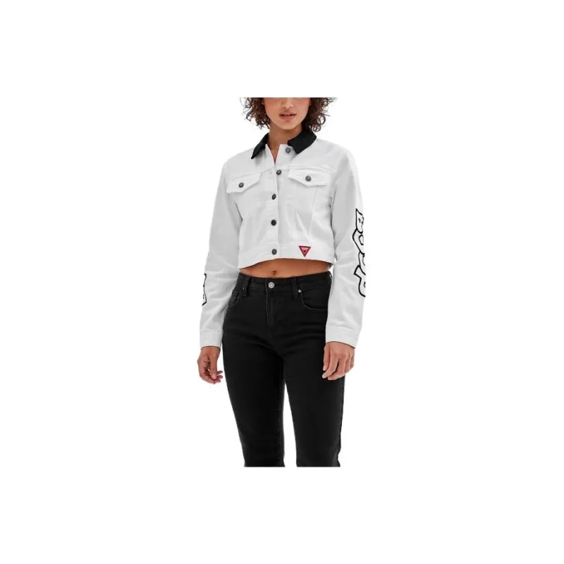 GUESS Originals X Betty Boop Cropped Denim Jacket Jackets Coats Women's White-0