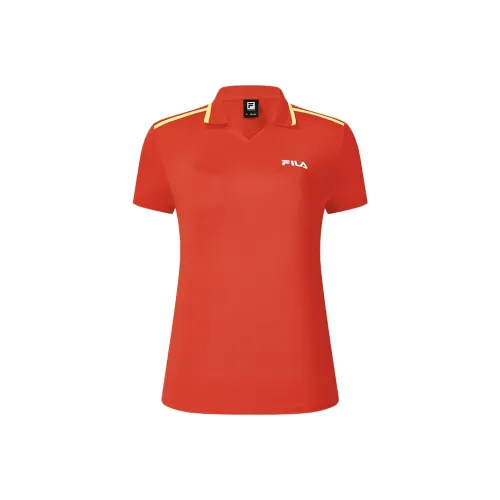 FILA Polo Shirts Women's National Flag Red Logo Standard Color