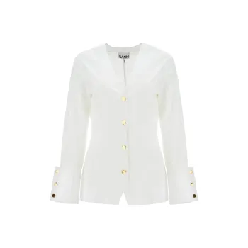 GANNI Poplin V neck Shirt