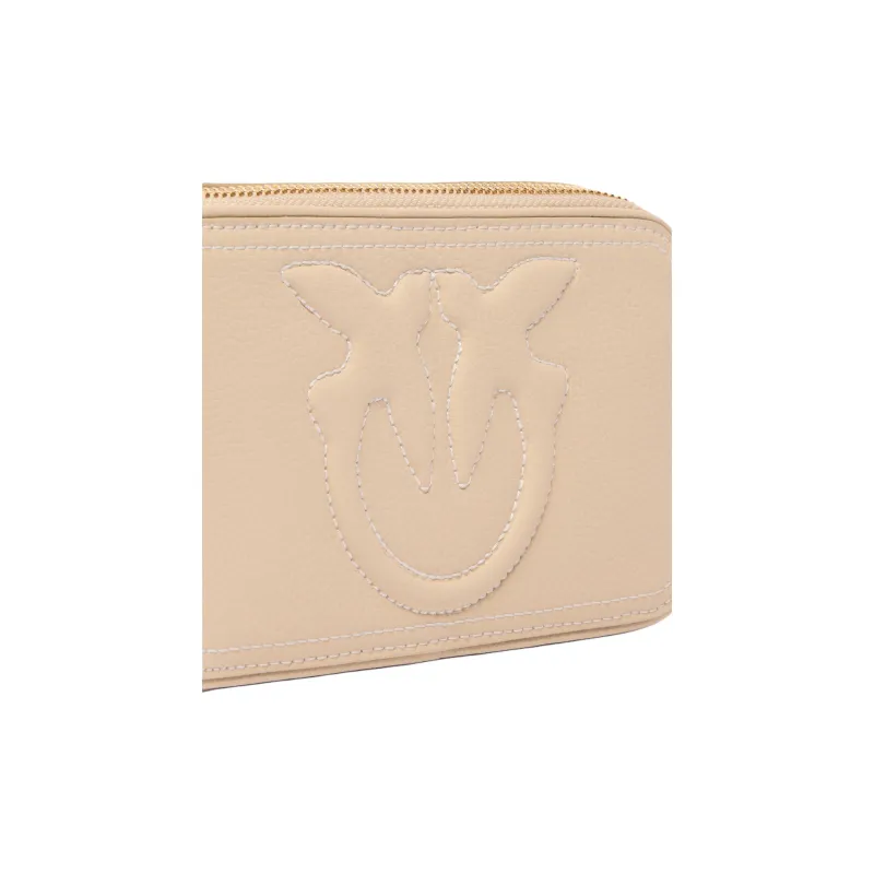 PINKO Cow Leather Shoulder Bag Small Size Women's Beige Pink-2